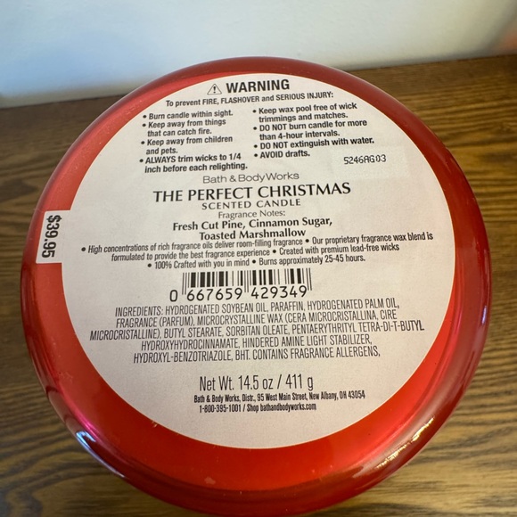 NWT Bath & Body Works "The Perfect Christmas" 3-Wick Candle w/ Gold Bow Lid - Picture 4 of 8
